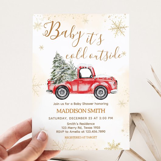 Winter Rode Vrachtwagen Baby shower Kaart