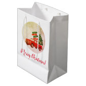 Winter Rode Vrachtwagen Boom Familie Vrolijk Kerst Medium Cadeauzakje (Voorkant Gekanteld)