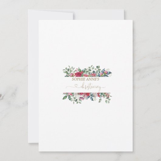 Winter Rode Witte Bloemen Gouden Meisje Doop Kaart (Achterkant)
