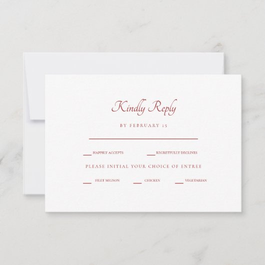 Winter Rode & Witte Rozen Diner Opties RSVP Kaartje (Voorkant)