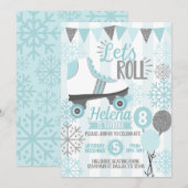 Winter Roller Skating Birthday Party Invitation Kaart (Voorkant / Achterkant)