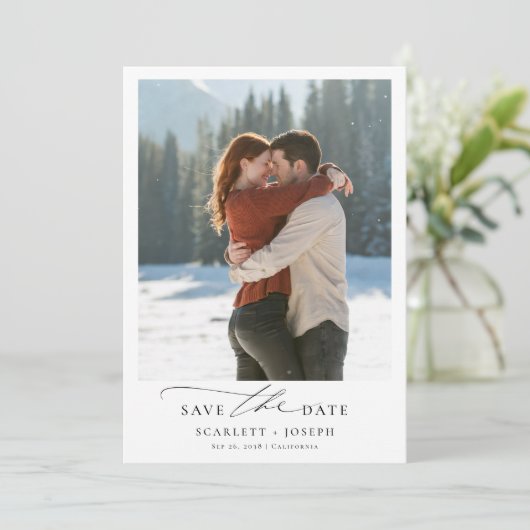 Winter Romantische Westerne bruiloft foto Save The Date (Staand voorkant)