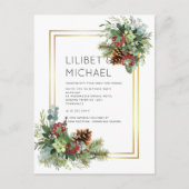 Winter Rood Bessen Huwelijk Dennenkegels Briefkaart (Voorkant)