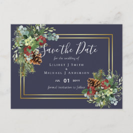 Winter Rood Bessen Huwelijk Dennenkegels Briefkaart