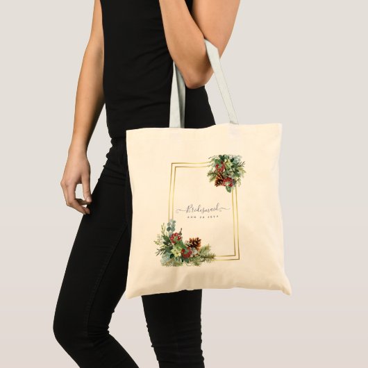 Winter Rood Bessen Huwelijk Dennenkegels Tote Bag (Voorkant (product))