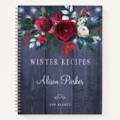 Winter rood bloemboeket rustiek marineblauw schuur notitieboek (Voorkant)