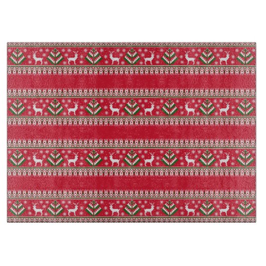 Winter Rood en Groen Kerstmis Fair Isle Snijplank (Voorkant)