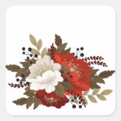 Winter rood en wit bloemmotief vierkante sticker (Voorkant)
