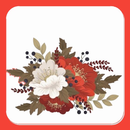 Winter rood en wit bloemmotief vierkante sticker
