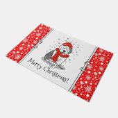 Winter (rood) Oud Engels Sheepdog Grey 1 Holiday Deurmat (Schuin)