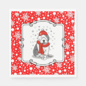 Winter (rood) Oud Engels Sheepdog Grey 1 Holiday Servet (Voorkant)