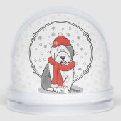 Winter (rood) Oud Engels Sheepdog Grey 1 Holiday Sneeuwbol (Voorkant)