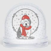 Winter (rood) Oud Engels Sheepdog Grey 1 Holiday Sneeuwbol (Achterkant)