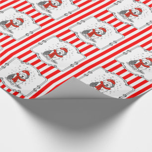 Winter (rood) Oud Engels Sheepdog (grijs 1) Cute Cadeaupapier