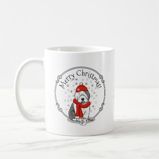 Winter (rood) Oud Engels Sheepdog (grijs 1) Cute Koffiemok (Links)