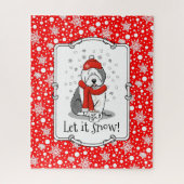 Winter (rood) Oud Engels Sheepdog (grijs 1) Cute Legpuzzel (Verticaal)