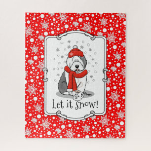Winter (rood) Oud Engels Sheepdog (grijs 1) Cute Legpuzzel