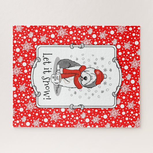 Winter (rood) Oud Engels Sheepdog (grijs 1) Cute Legpuzzel (Horizontaal)