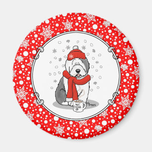 Winter (rood) Oud Engels Sheepdog (grijs 1) Cute Magneet