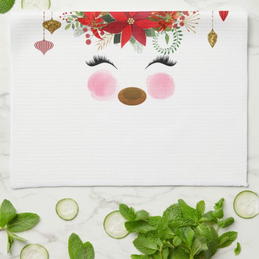 Winter Rood Wit Goud Poinsettia Vakantie Whimsical Theedoek (Gevouwen)