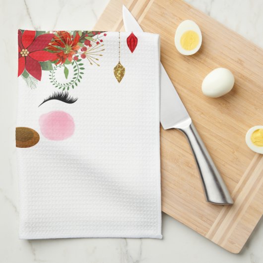 Winter Rood Wit Goud Poinsettia Vakantie Whimsical Theedoek (Quarter Fold)