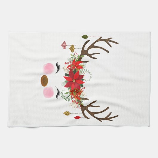 Winter Rood Wit Goud Poinsettia Vakantie Whimsical Theedoek (Horizontaal)