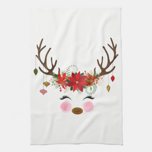 Winter Rood Wit Goud Poinsettia Vakantie Whimsical Theedoek (Verticaal)