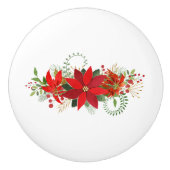 Winter Rood Wit Poinsettia Vakantie Bloemen Keramische Knop (Voorkant)