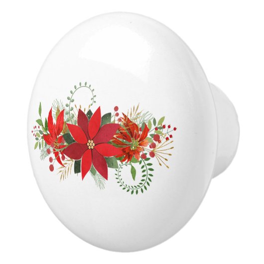 Winter Rood Wit Poinsettia Vakantie Bloemen Keramische Knop (Rechts)