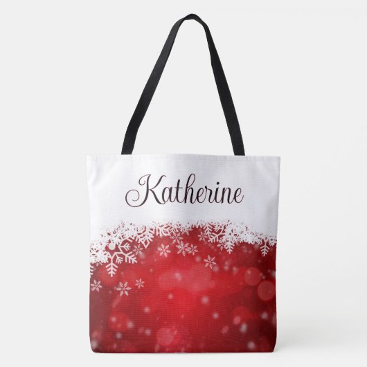 Winter Rood & Wit Sneeuwvlok Tote Bag (Voorkant)