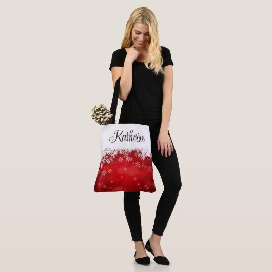 Winter Rood & Wit Sneeuwvlok Tote Bag (Op model)