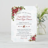 Winter Rood Witte Poinsettia Sneeuwvlokken Bruilof Kaart (Staand voorkant)