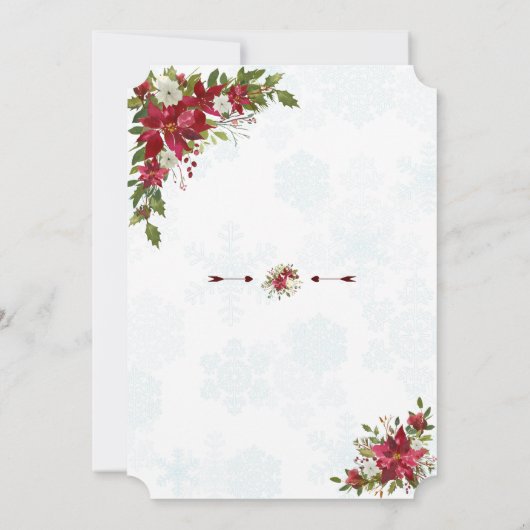 Winter Rood Witte Poinsettia Sneeuwvlokken Bruilof Kaart (Achterkant)