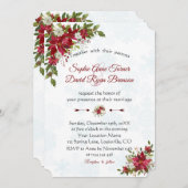 Winter Rood Witte Poinsettia Sneeuwvlokken Bruilof Kaart (Voorkant / Achterkant)