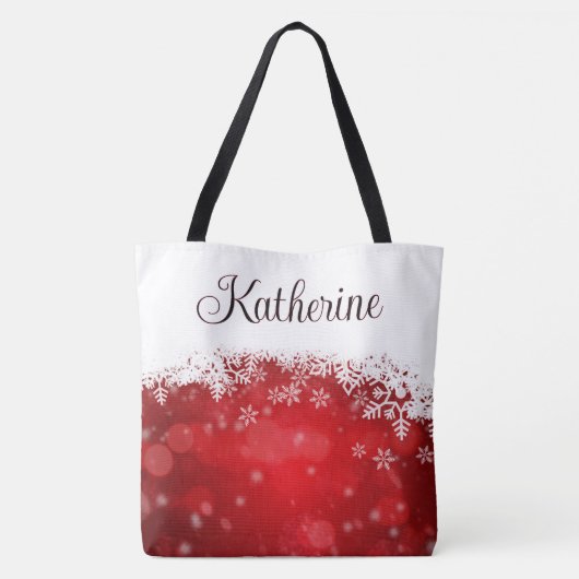 Winter Rood & Witte Sneeuwvlok Tote Bag (Achterkant)