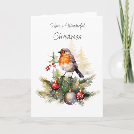 Winter Roodborst Dennengekleurde Kerstkaart Kaart (Voorkant)