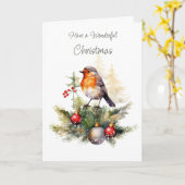 Winter Roodborst Dennengekleurde Kerstkaart Kaart (Gele Bloem)