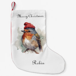 Winter Roodborst Watercolor Hoed Patroon Kleine Kerstsok