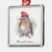 Winter Roodborst Watercolor Hoed Patroon Metalen Ornament (Links)
