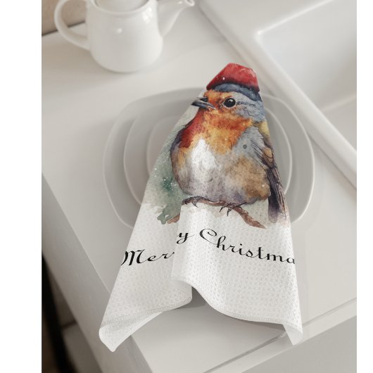 Winter Roodborst Waterverf Rood Muts Patroon Theedoek
