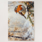 winter roodborstje legpuzzel (Verticaal)