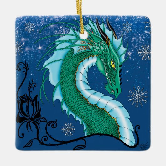 Winter Roos Dragon Keramisch Ornament (Voorkant)