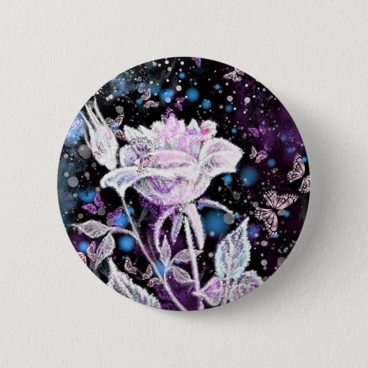 Winter Roos en Butterflies - prachtig Ronde Button 5,7 Cm (Voorkant)