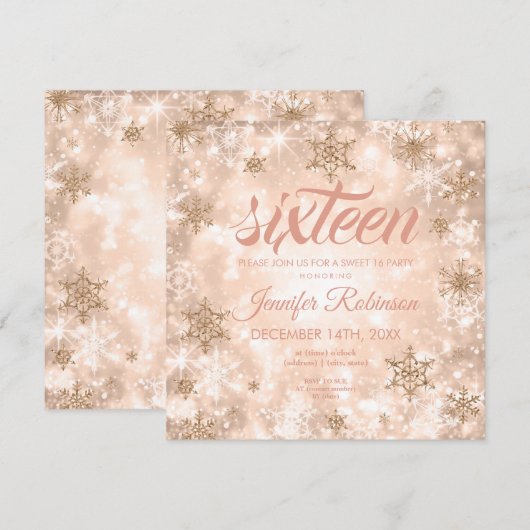 Winter Roos Gold Sweet 16 Glitter Sparkle Kaart (Voorkant / Achterkant)