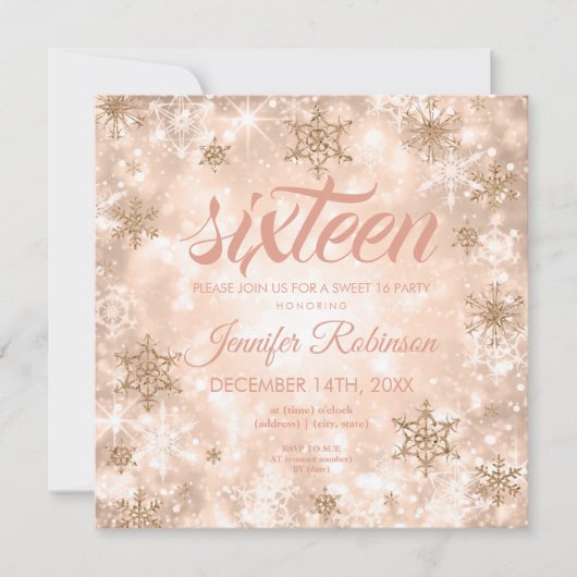 Winter Roos Gold Sweet 16 Glitter Sparkle Kaart (Voorkant)