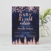 Winter roos goudsneeuw baby shower kaart (Staand voorkant)