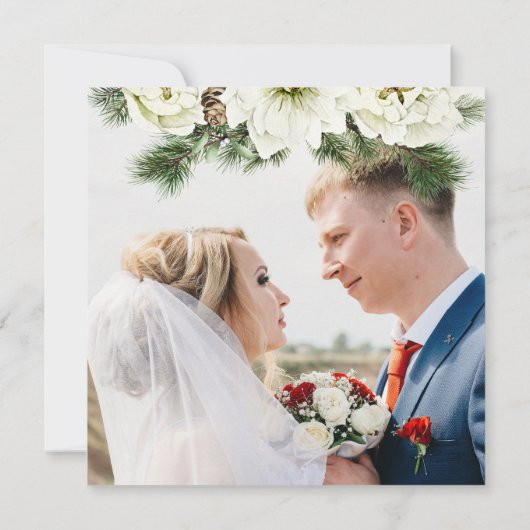 Winter Roos Pine Holly Wedding Bedankt (Achterkant)