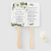 Winter Roos Pine Holly Wedding Programme Hand Fan Handwaaier (Voorkant en achterkant)