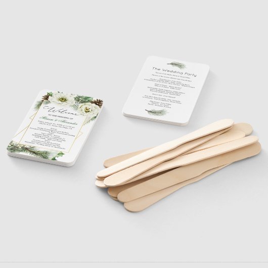 Winter Roos Pine Holly Wedding Programme Hand Fan Handwaaier (Niet-gemonteerd)