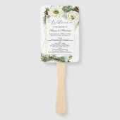 Winter Roos Pine Holly Wedding Programme Hand Fan Handwaaier (Voorkant)